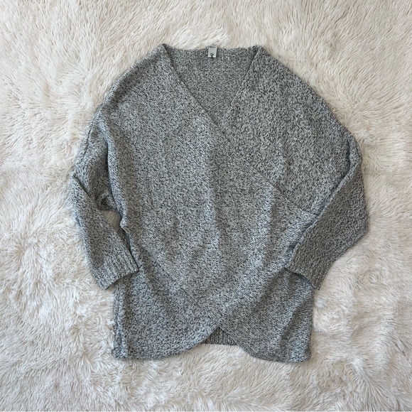 Chunky knit wrap front sweater marled grey v neck cross cross ballet cor… - Picture 8 of 15